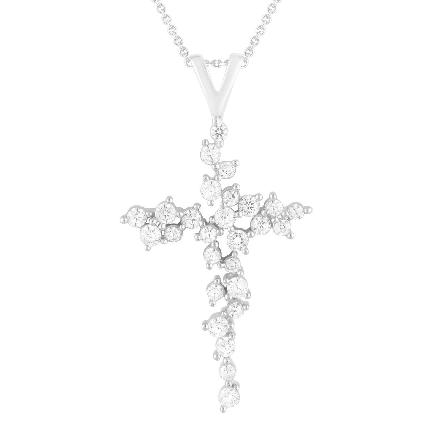 0011579_ladies-cross-pendant-12-ct-round-diamond-10k-white-gold LADIES CROSS PENDANT 1/2 CT ROUND DIAMOND 10K WHITE GOLD - Image 1
